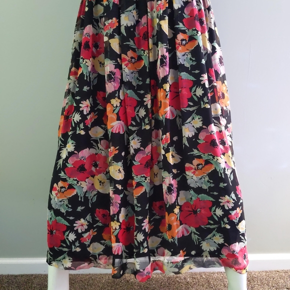 Vintage 90s Umi Collections Anne Crimmins Red Poppy Floral Silk Ruched Dress 12 - Picture 6 of 8